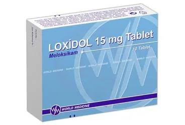 Meloksikam içeren tablet: LOXIDOL 15 MG TABLET (10 TABLET) kutu fotoğrafı. Üretici: WORLD MEDICINE İLAÇ SAN. VE TİC. A.Ş.