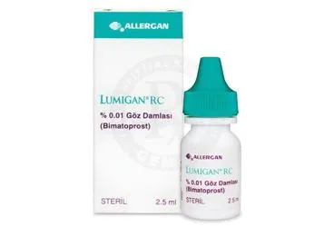 LUMIGAN RC %0,01 2,5 ML GOZ DAMLASI kutu fotoğrafı, göz damlası formunda bimatoprost içerir. Üretici: ABBVİE TIBBİ İLAÇLAR SANAYİ VE TİCARET LİMİTED ŞİRKETİ.