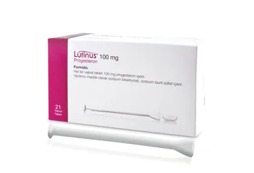LUTINUS 100 MG VAJINAL TABLET ambalajı. Progesteron -vajinal içeren tablet. Üretici: FERRİNG İLAÇ SANAYİ VE TİCARET LTD. ŞTİ.