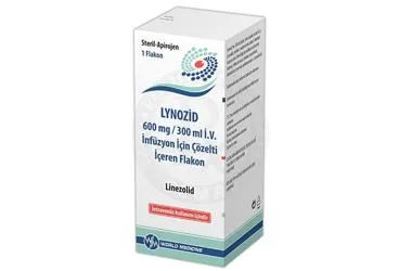 Linezolid içeren çözelti: LYNOZID 600 MG/300ML I.V. INFUZYON IÇIN ÇOZELTI IÇEREN FLAKON (1 FLAKON) ambalajı. Üretici: WORLD MEDICINE İLAÇ SAN. VE TİC. A.Ş.
