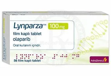 LYNPARZA 100 MG FILM KAPLI TABLET (56 TABLET) (olaparib) kutusu, film kaplı tablet. Üretici: ASTRAZENECA İLAÇ SAN.VE TİC.LTD.ŞTİ.
