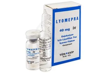 LYOMEPRA 40 MG IV ENJEKSIYONLUK LIYOFILIZE TOZ ICEREN 1 FLAKON (omeprazol) kutusu, flakon. Üretici: TÜM - EKİP İLAÇ A.Ş.