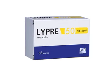 LYPRE 50 MG 56 KAPSUL (pregabalin) ambalajı, kapsül. Üretici: BİOFARMA İLAÇ SANAYİ VE TİCARET A.Ş.