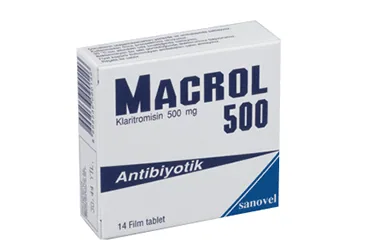 MACROL 500 MG 14 FİLM TABLET (klaritromisin) kutu fotoğrafı, film kaplı tablet. Üretici: SANOVEL İLAÇ SANAYİ VE TİCARET ANONİM ŞİRKETİ.