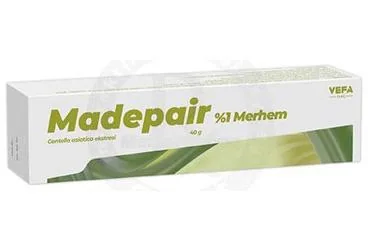 MADEPAIR %1 MERHEM (40 GRAM) kutusu, merhem formunda centella asiatica ekstresi içerir. Üretici: VEFA İLAÇ SANAYİ VE TİCARET ANONİM ŞİRKETİ.