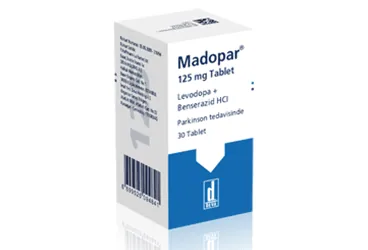 MADOPAR 125 MG 30 TABLET kutusu. Levodopa + benserazid hcl içeren tablet. Üretici: DEVA HOLDİNG ANONİM ŞİRKETİ.