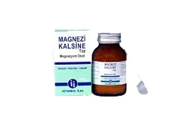 Magnezyum hidroksit içeren toz: MAGNEZI KALSINE 100 G TOZ kutu fotoğrafı. Üretici: İSTANBUL İLAÇ SANAYİ VE TİCARET ANONİM ŞİRKETİ.
