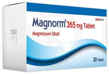 Magnezyum içeren tablet: MAGNORM 365 MG TABLET (30 TABLET) kutu fotoğrafı. Üretici: NEUTEC İLAÇ SANAYİ TİCARET ANONİM ŞİRKETİ.