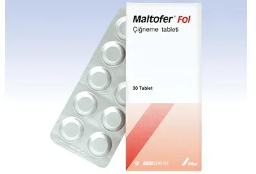 MALTOFER FOL 100 MG / 0.35 MG 30 TABLET (demir iii hidroksit + folik asit) ambalajı, tablet. Üretici: ABDİ İBRAHİM İLAÇ SANAYİ VE TİCARET A.Ş.