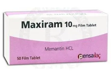 Memantin içeren film kaplı tablet: MAXIRAM 10 MG 50 FILM TABLET kutu fotoğrafı. Üretici: DİNÇTAŞ İLAÇ SANAYİ VE TİCARET ANONİM ŞİRKETİ.