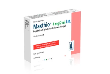 MAXTHIO 4 MG/2 ML I.M. ENJEKSIYONLUK COZELTI (6 AMPUL) (tiyokolşikosid) kutusu, çözelti. Üretici: DEVA HOLDİNG ANONİM ŞİRKETİ.