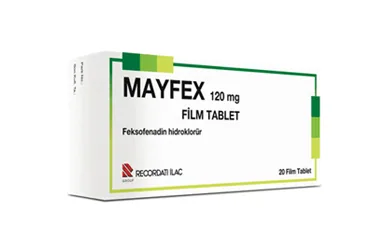 MAYFEX 120 MG 10 FILM TABLET ambalajı, film kaplı tablet formunda feksofenadin hidroklorid içerir. Üretici: RECORDATİ İLAÇ SANAYİ VE TİCARET ANONİM ŞİRKETİ.