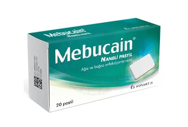 MEBUCAIN 2 MG/1 MG NANELI PASTIL (20 ADET) kutusu. Etkin maddesi setilpridinyum klorid. Üretici: HALEON TÜKETİCİ SAĞLIĞI ANONİM ŞİRKETİ.