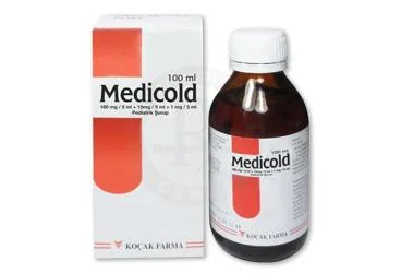 Parasetamol kombinasyon içeren şurup: MEDICOLD 160 MG/5 ML +15 MG/5 ML +1 MG/5 ML PEDIATRIK SURUP (100 ML) ambalajı. Üretici: KOÇAK FARMA İLAÇ VE KİMYA SANAYİ A.Ş.