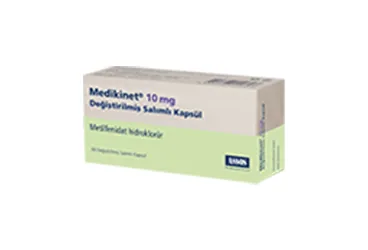 MEDIKINET 10 MG 30 TABLET kutu fotoğrafı, tablet formunda metilfenidat hidroklorür içerir. Üretici: ASSOS İLAÇ KİMYA GIDA ÜRÜNLERİ ÜRETİM VE TİC. A.Ş.