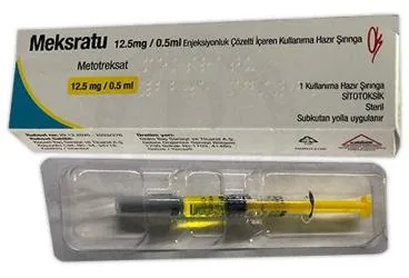 MEKSRATU 12,5 MG/0,5 ML ENJEKSIYONLUK COZELTI ICEREN KULLANIMA HAZIR SIRINGA (1 ADET) (metotreksat) ürün ambalajı, çözelti. Üretici: KOÇSEL İLAÇ SANAYİ VE TİCARET ANONİM ŞİRKETİ.