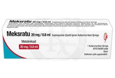 MEKSRATU 20 MG/0,8 ML ENJ. COZ. ICEREN KULL.HAZ. 1 SIRINGA kutusu. Etkin maddesi metotreksat. Üretici: KOÇSEL İLAÇ SANAYİ VE TİCARET ANONİM ŞİRKETİ.