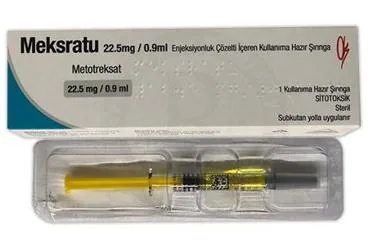 MEKSRATU 22,5 MG/0,9 ML ENJEKSIYONLUK COZELTI ICEREN KULLANIMA HAZIR SIRINGA (1 ADET) (metotreksat) kutu fotoğrafı, çözelti. Üretici: KOÇSEL İLAÇ SANAYİ VE TİCARET ANONİM ŞİRKETİ.