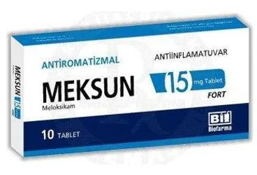 MEKSUN FORT 15 MG 10 TABLET (meloksikam) kutu fotoğrafı, tablet. Üretici: BİOFARMA İLAÇ SANAYİ VE TİCARET A.Ş.