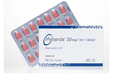 MELANDA 20 MG 84 FILM TABLET kutu fotoğrafı. Memantin içeren film kaplı tablet. Üretici: ALİ RAİF İLAÇ SANAYİ A.Ş.