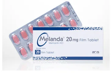 MELANDA 20 MG 28 FILM TABLET kutu fotoğrafı. Memantin içeren film kaplı tablet. Üretici: ALİ RAİF İLAÇ SANAYİ A.Ş.