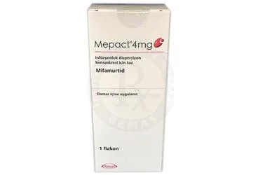 MEPACT 4 MG INFUZYONLUK DISPERSIYON KONSANTRESI ICIN TOZ ambalajı, toz formunda mifamurtid içerir. Üretici: TAKEDA İLAÇ SAĞLIK SANAYİ TİCARET LTD.ŞTİ.
