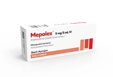 MEPOLEX 5 MG/5 ML IV ENJEKSIYONLUK COZELTI(1 ADET) (metoprolol) ambalajı, çözelti. Üretici: MENTA PHARMA İLAÇ SANAYİ VE TİCARET ANONİM ŞİRKETİ.
