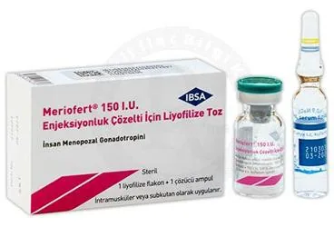 MERIOFERT 150 IU ENJEKSIYONLUK COZELTI ICIN LIYOFILIZE TOZ kutusu. Insan menopozal gonadotropin içeren çözelti. Üretici: IBSA İLAÇ SAN. VE TİC. LTD. ŞTİ.