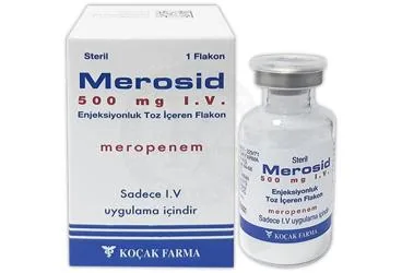 Meropenem içeren flakon: MEROSID 500 MG IV ENJEKTABL TOZ ICEREN 1 FLAKON kutu fotoğrafı. Üretici: KOÇAK FARMA İLAÇ VE KİMYA SANAYİ A.Ş.