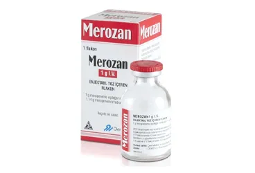 MEROZAN 1 GR ENJEKTABL TOZ İÇEREN 1 FLAKON ambalajı. Meropenem içeren flakon. Üretici: DEM İLAÇ SAN. VE TİC. A.Ş.