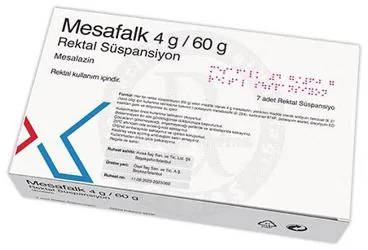 MESAFALK 4 G/60 G REKTAL SUSPANSIYON (7 ADET) ambalajı, süspansiyon formunda mesalazin içerir. Üretici: AVİXA İLAÇ SANAYİ VE TİCARET ANONİM ŞİRKETİ.