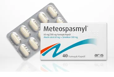 Alverin sitrat + simethicone içeren yumuşak kapsül: METEOSPASMYL 60 MG/300 MG YUMUSAK KAPSUL (40 KAPSUL) kutu fotoğrafı. Üretici: ALİ RAİF İLAÇ SANAYİ A.Ş.