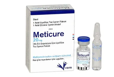 METICURE 20 MG IM/IV ENJ. ICIN LIYOFILIZE TOZ ICEREN FLAKON (1 FLAKON VE 1 COZUCU AMPUL) ürün ambalajı, ampul formunda metilprednizolon içerir. Üretici: VEM İLAÇ SAN. VE TİC. ANONİM ŞİRKETİ.