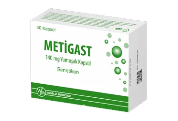 METIGAST 140 MG YUMUSAK KAPSUL (40 KAPSUL) (simetikon) kutusu, yumuşak kapsül. Üretici: WORLD MEDICINE İLAÇ SAN. VE TİC. A.Ş.