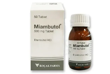 MIAMBUTOL 500 MG 50 TABLET (etambutol hcl) kutusu, tablet. Üretici: KOÇAK FARMA İLAÇ VE KİMYA SANAYİ A.Ş.
