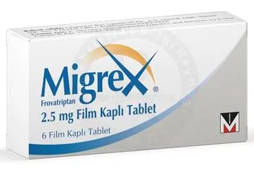 MIGREX 2,5 MG 6 FILM TABLET (frovatriptan) ürün ambalajı, film kaplı tablet. Üretici: MENARİNİ İLAÇ SANAYİ VE TİCARET A.Ş.