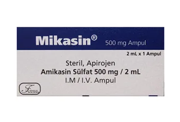 MIKASIN 500 MG 1 AMPUL kutu fotoğrafı. Amikasin sülfat içeren ampul. Üretici: FARMALAS İLAÇ SAN. VE TİC. LTD. ŞTİ.