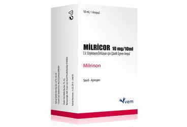 MILRICOR 10 MG/ 10 ML IV ENJEKSIYON İNFÜZYON İCIN COZELTI ICEREN 1 AMPUL (milrinon) kutu fotoğrafı, çözelti. Üretici: VEM İLAÇ SAN. VE TİC. ANONİM ŞİRKETİ.