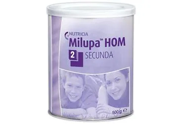 MILUPA HOM 2 SECUNDA (500 G) ürün ambalajı. Etkin maddesi protein+karbonhidrat+vit+mineral. Üretici: NUMIL GIDA ÜRÜNLERİ SANAYİ VE TİCARET A.Ş.