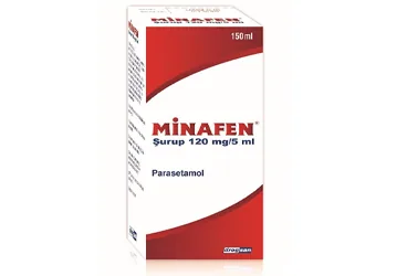 MINAFEN 120 MG/5 ML 150 ML SURUP kutusu, şurup formunda parasetamol içerir. Üretici: DROGSAN İLAÇLARI SAN. VE TİC. A.Ş.