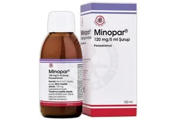 Parasetamol içeren şurup: MINOPAR 120 MG/5 ML SURUP (150 ML) kutusu. Üretici: BERAT BERAN İLAÇ SAN. VE TİC. LTD. ŞTİ.