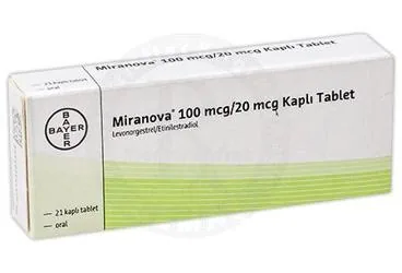 Estradiol + levonorgestrel içeren MIRANOVA 21 DRAJE kutusu. Üretici: BAYER TÜRK KİMYA SAN. LTD. ŞTİ.