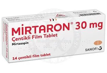 Mirtazapin içeren film kaplı tablet: MIRTARON 30 MG 14 FİLM TABLET kutu fotoğrafı. Üretici: SANOFİ İLAÇ SANAYİ ve TİC. A.Ş.