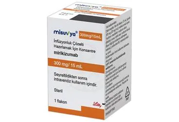 Mirikizumab içeren çözelti: MISUVYA 300 MG/15 ML INFUZYONLUK COZELTI HAZIRLAMAK ICIN KONSANTRE ambalajı. Üretici: LİLLY İLAÇ TİCARET LİMİTED ŞİRKETİ.