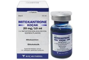 MITOXANTRONE-KOCAK 20 MG/10 ML IV INFUZYONLUK COZELTI ICEREN FLAKON kutu fotoğrafı, çözelti formunda mitoksantron içerir. Üretici: KOÇAK FARMA İLAÇ VE KİMYA SANAYİ A.Ş.