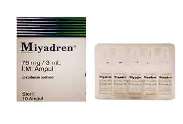MIYADREN 75 MG/3 ML 10 AMPUL ambalajı, ampul formunda diklofenak içerir. Üretici: YAVUZ İLAÇ ECZA DEPOSU MEDİKAL ÜRÜNLER SANAYİ VE TİCARET A.Ş.