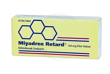 Diklofenak sodyum içeren kapsül: MIYADREN RETARD 100 MG MIKROPELLET KAPSUL, 30 ADET ambalajı. Üretici: YAVUZ İLAÇ ECZA DEPOSU MEDİKAL ÜRÜNLER SAN.VE TİC. A.Ş.