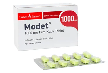 MODET 1000 MG FILM KAPLI TABLET ,30 ADET ambalajı. Kalsiyum dobesilat monohidrat içeren film kaplı tablet. Üretici: SANTA FARMA İLAÇ SAN. A.Ş.