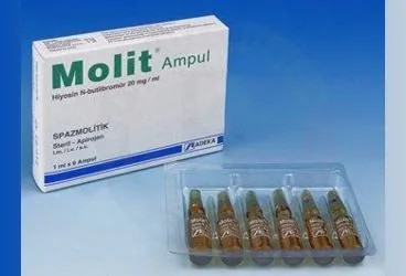 MOLIT 20 MG/ML IM/SC/IV ENJEKSIYONLUK COZELTI (6 ADET) kutusu, çözelti formunda hiyosin-n-butilbromür içerir. Üretici: ADEKA İLAÇ SANAYİ VE TİCARET A.Ş.