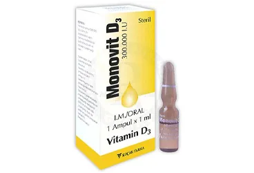 MONOVIT D3 300.000 IU/ML I.M./ORAL COZELTI (1 AMPUL) kutusu. Vitamin d3 içeren çözelti. Üretici: KOÇAK FARMA İLAÇ VE KİMYA SANAYİ A.Ş.